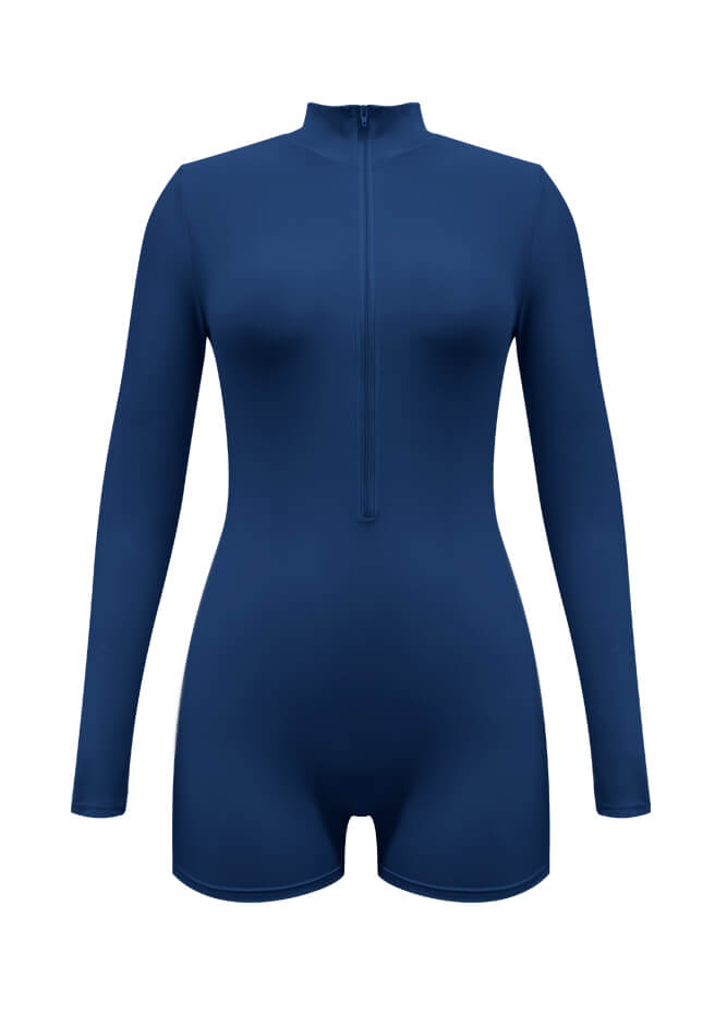 Zip Front One Piece Spandex Romper Bodysuit