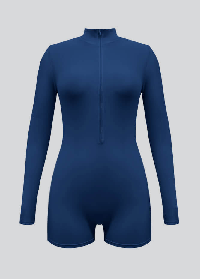 Zip Front One Piece Spandex Romper Bodysuit