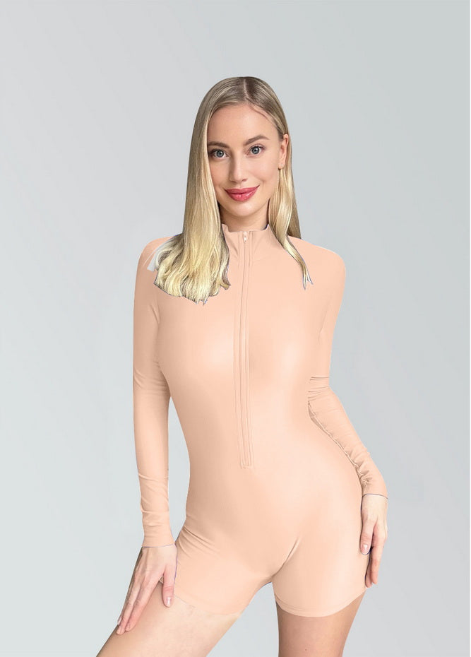 Zip Front One Piece Spandex Romper Bodysuit