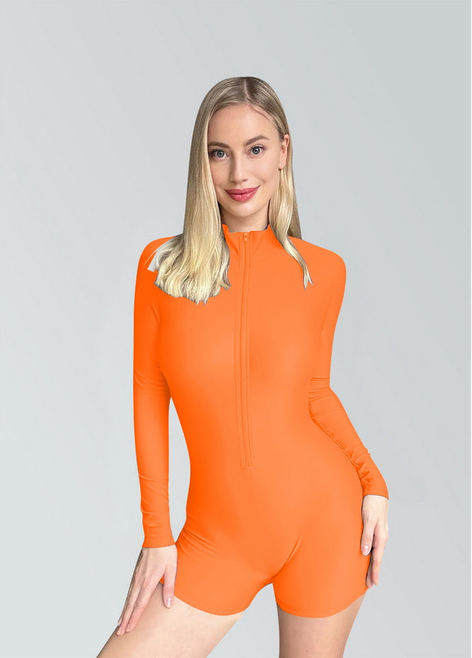 Zip Front One Piece Spandex Romper Bodysuit
