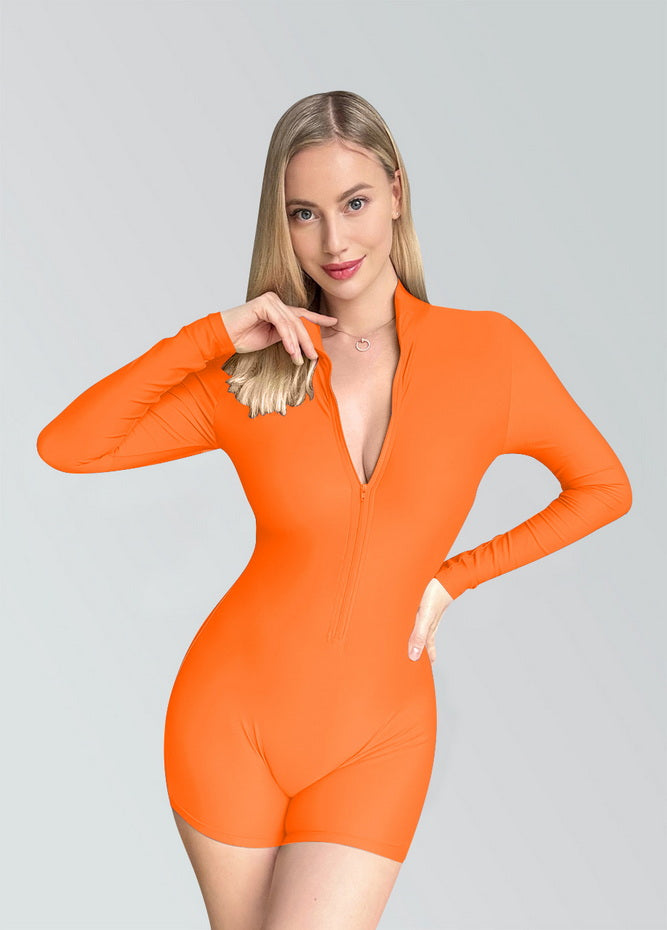 Zip Front One Piece Spandex Romper Bodysuit