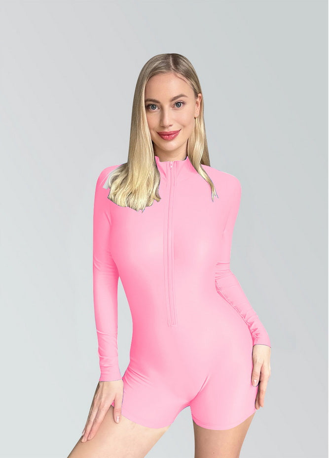Zip Front One Piece Spandex Romper Bodysuit