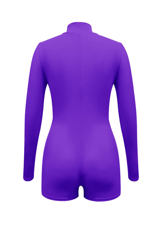 Zip Front One Piece Spandex Romper Bodysuit