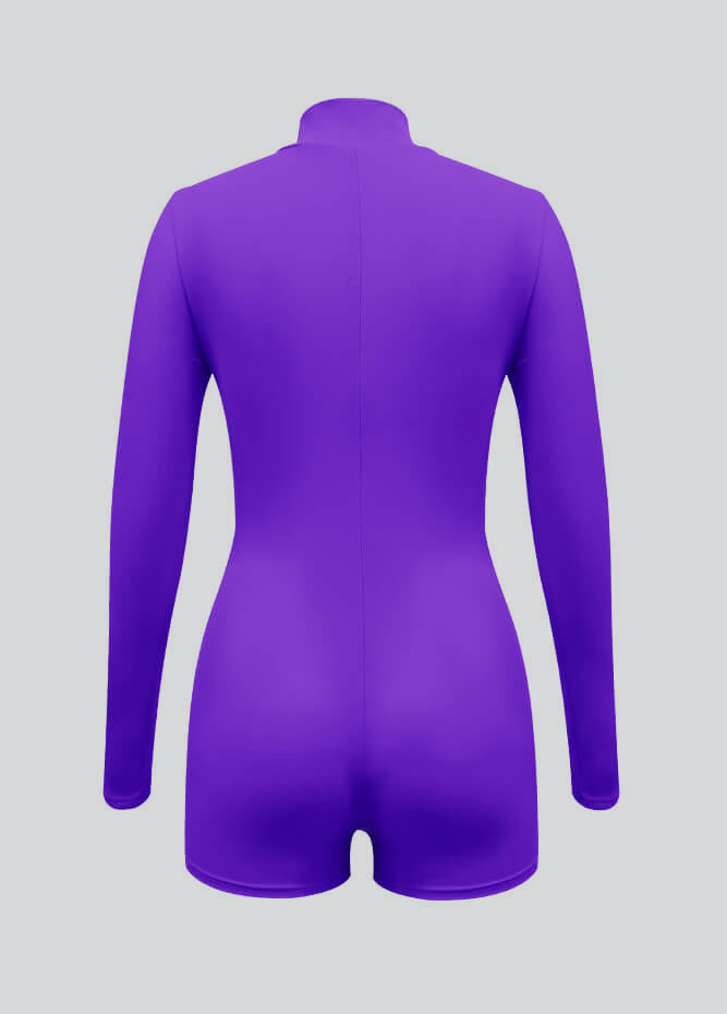 Zip Front One Piece Spandex Romper Bodysuit