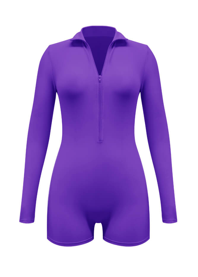 Zip Front One Piece Spandex Romper Bodysuit