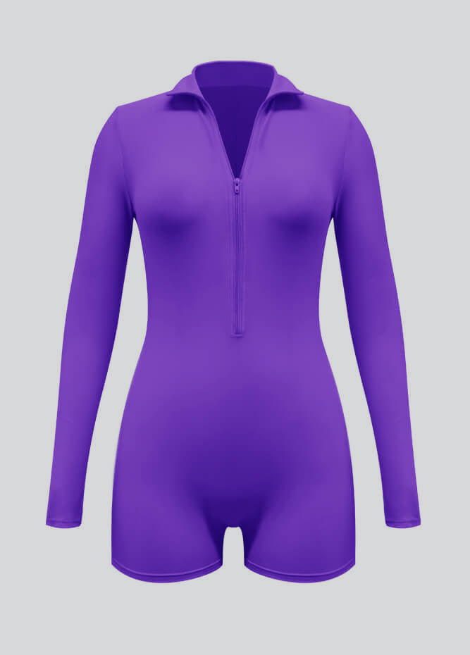 Zip Front One Piece Spandex Romper Bodysuit