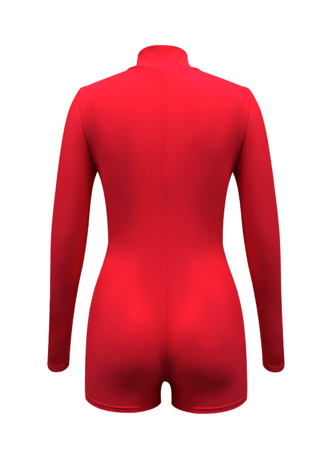 Zip Front One Piece Spandex Romper Bodysuit