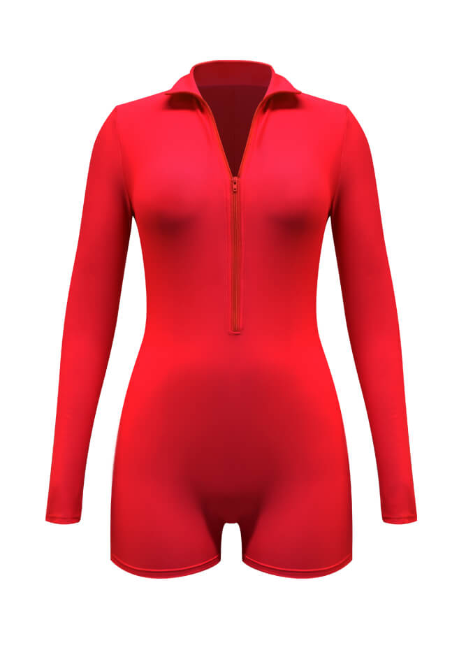 Zip Front One Piece Spandex Romper Bodysuit