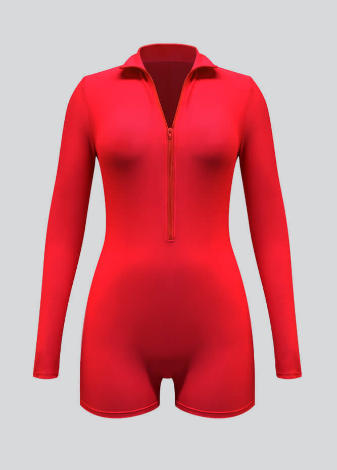 Zip Front One Piece Spandex Romper Bodysuit