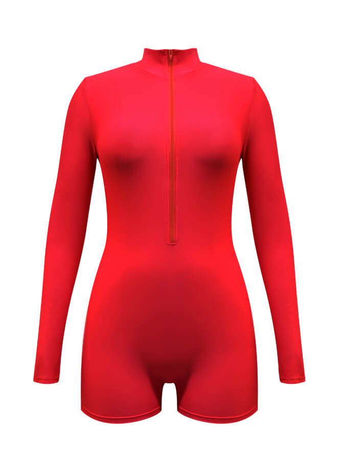 Zip Front One Piece Spandex Romper Bodysuit