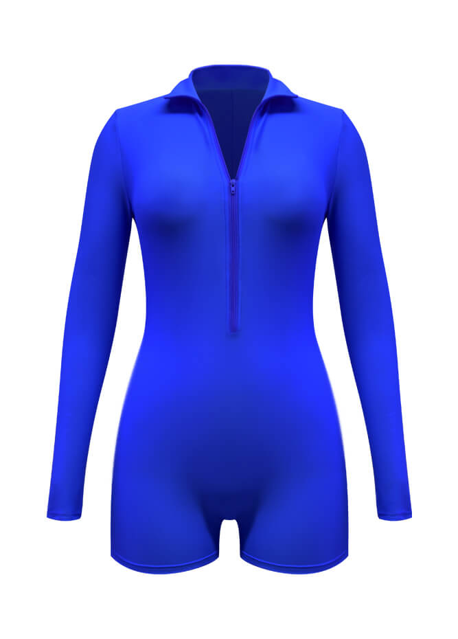 Zip Front One Piece Spandex Romper Bodysuit