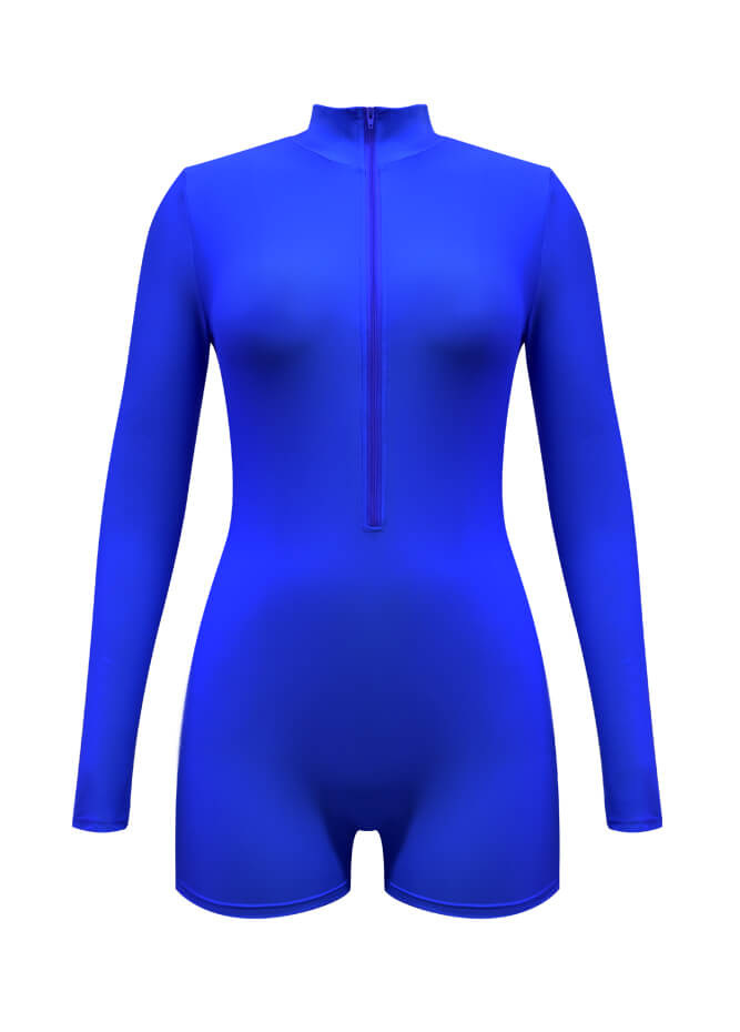 Zip Front One Piece Spandex Romper Bodysuit