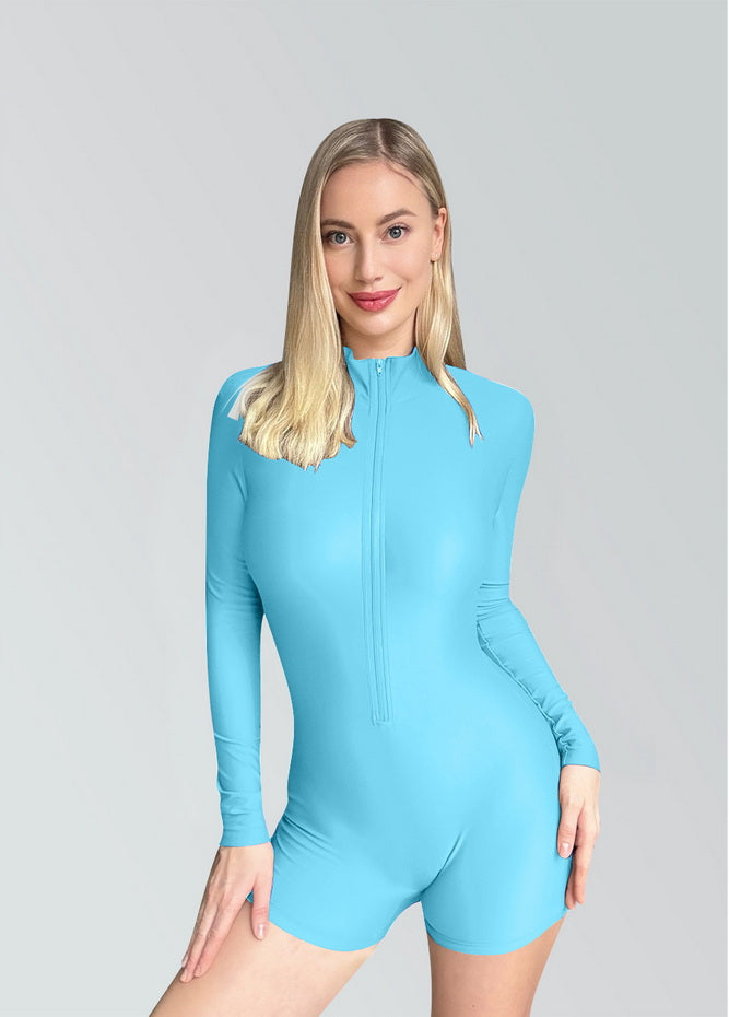 Zip Front One Piece Spandex Romper Bodysuit