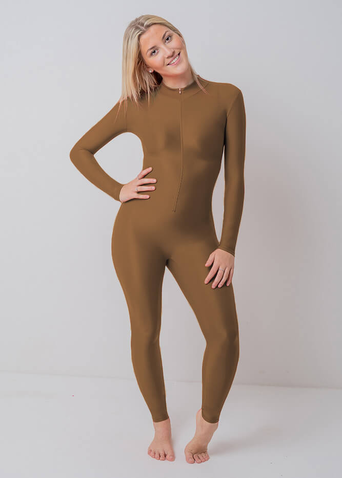 Zip Front Spandex Long Sleeve Turtleneck Unitard