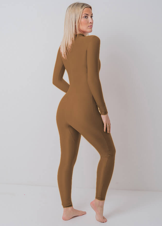 Zip Front Spandex Long Sleeve Turtleneck Unitard