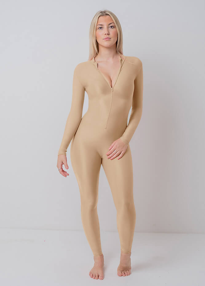 Zip Front Spandex Long Sleeve Turtleneck Unitard