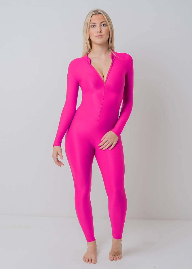 Zip Front Spandex Long Sleeve Turtleneck Unitard