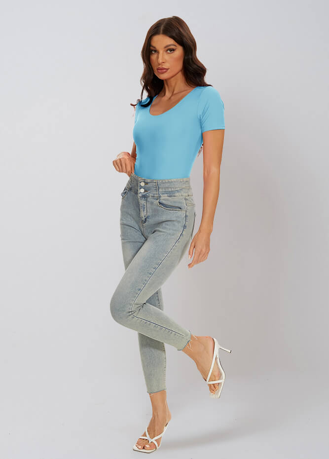 turquoise v neck bodysuit