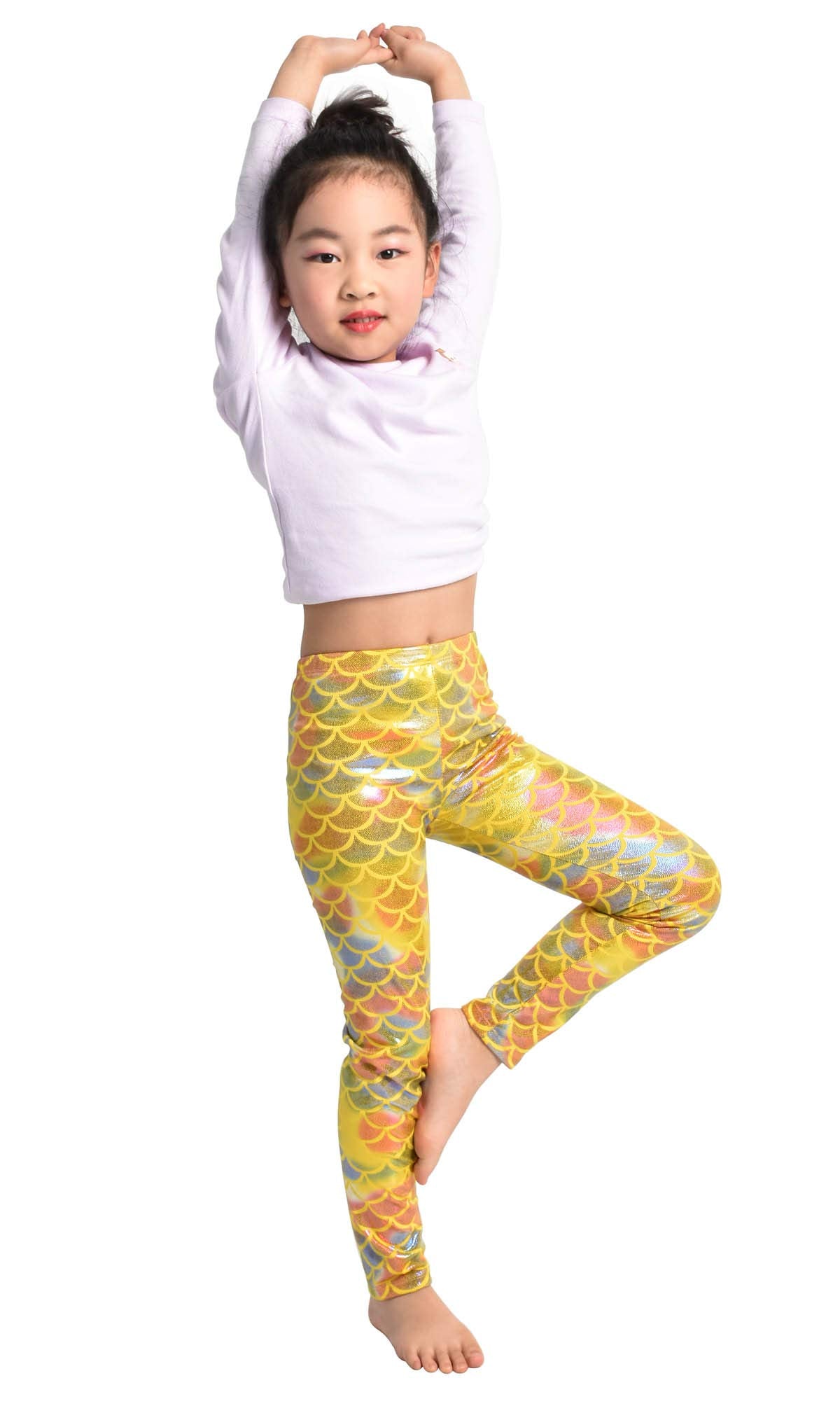 Kids Shiny Metallic Mermaid Fish Scale Leggings