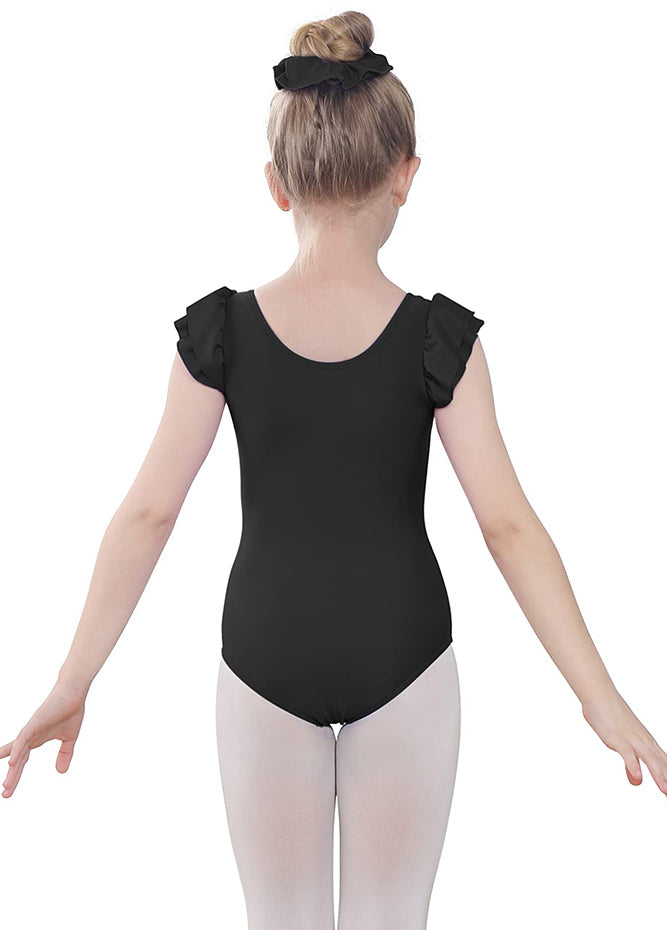 Black Ruffle Short Sleeve Leotard