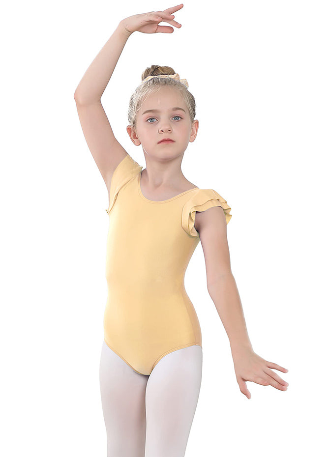 Nude Ruffle Short Sleeve Leotard
