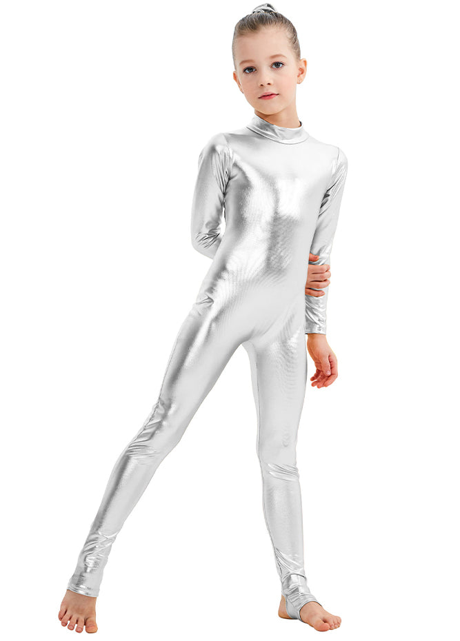 Girls Stanley Cup Costume Shiny Silver Unitard