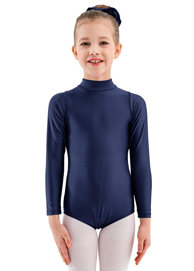 Girls Turtleneck Long Sleeve Blue Leotard