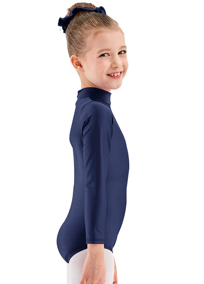 Girls Turtleneck Long Sleeve Blue Leotard