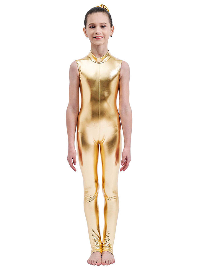 Speerise Girls Shiny Metallic Full Body Stirrup Sleeveless Unitard