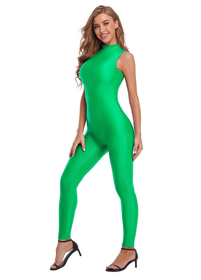 Ladies Green Spandex Sleeveless Bodycon Unitard
