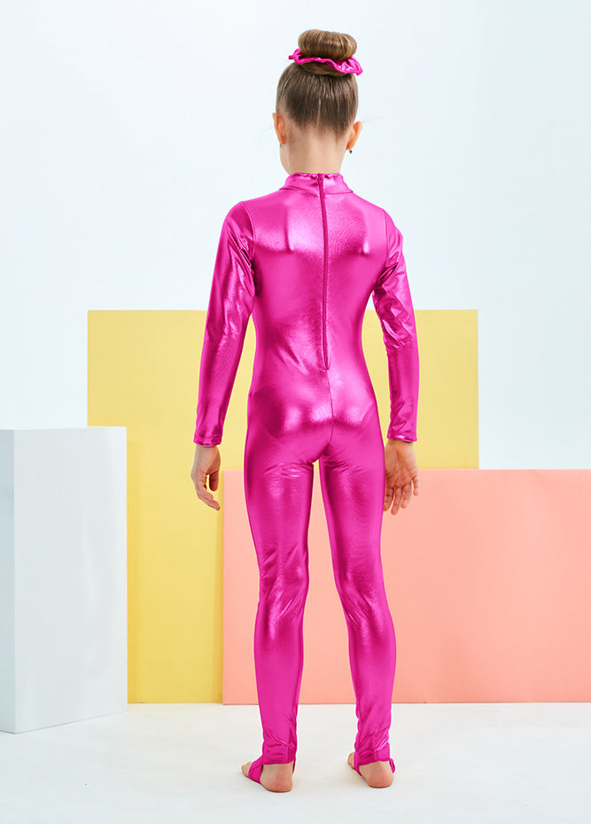 Hot pink girl's metallic unitard