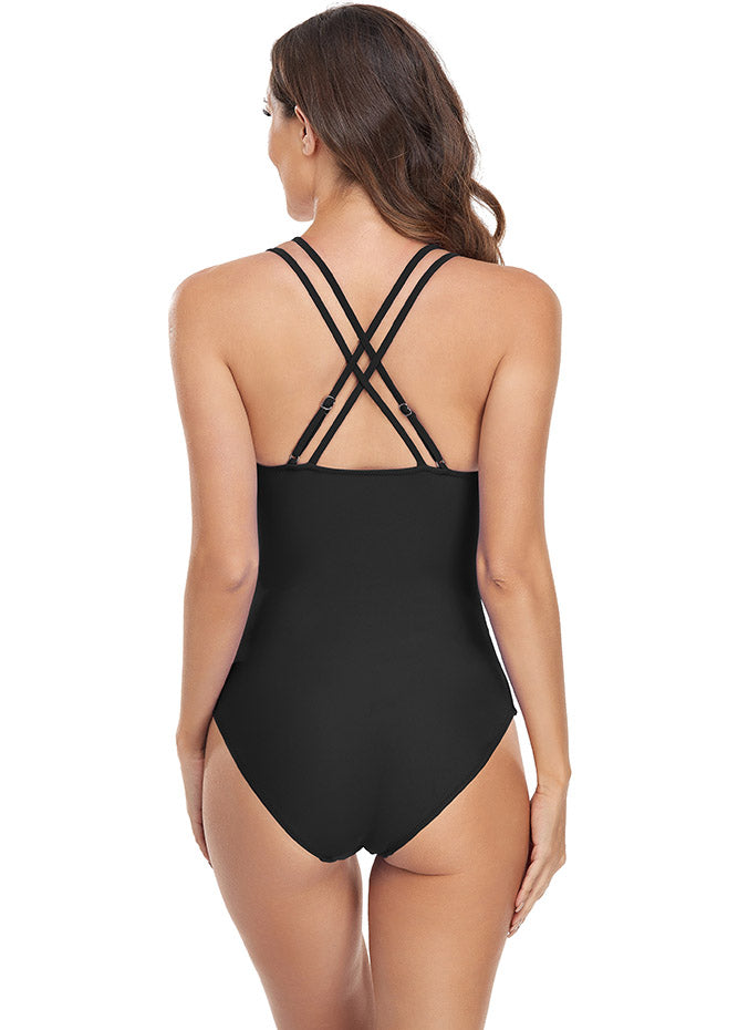 Ladies V Neck One Piece Swimsuit
