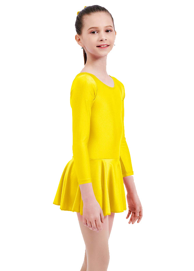 Yellow Leotard with Skirt Long Sleeve Ballet Dance Dress