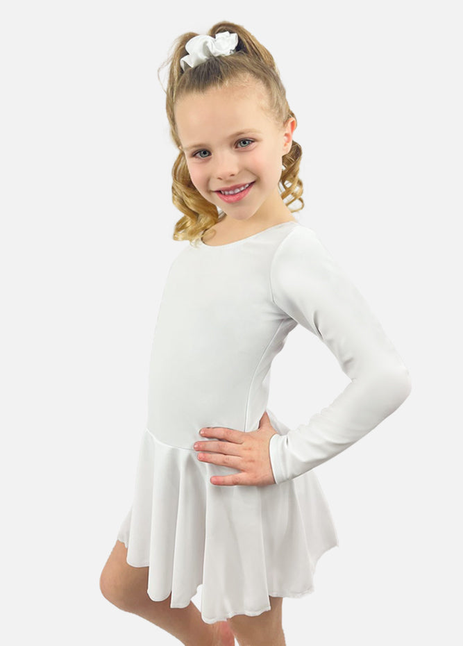 Long Sleeve White Leotard with Skirt Flower Girls