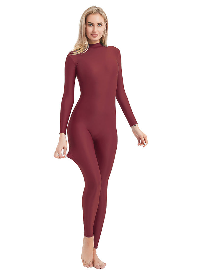 Ladies Red Turtleneck Long Sleeve Unitard