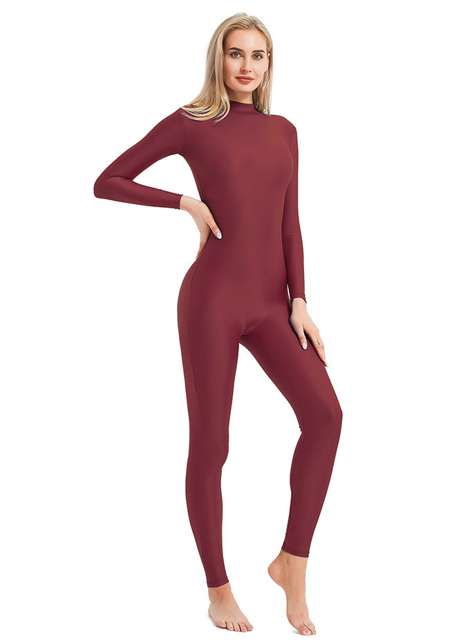 Ladies Red Turtleneck Long Sleeve Unitard
