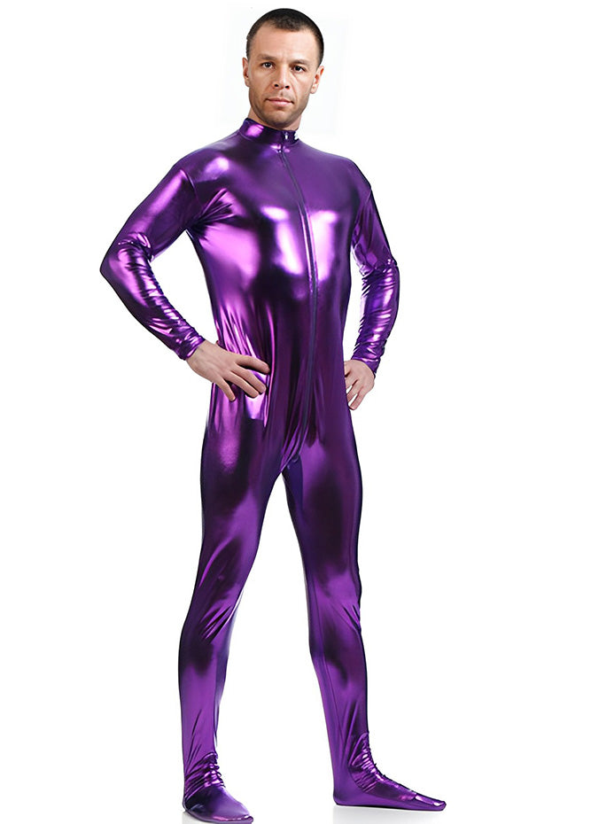 Speerise Mens Shiny Zentai Suit Footed Unitard