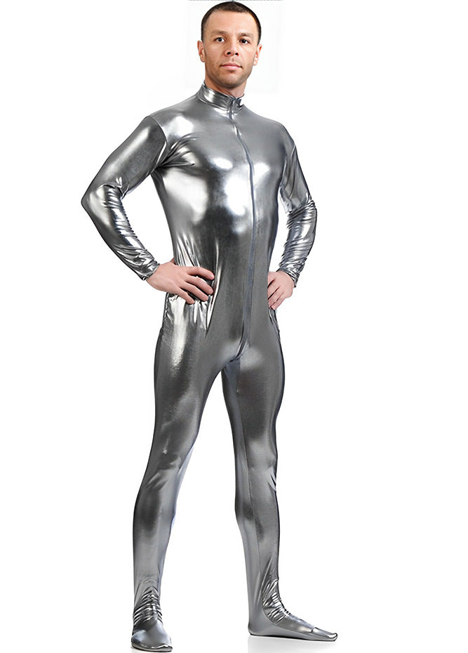 Speerise Mens Shiny Zentai Suit Footed Unitard