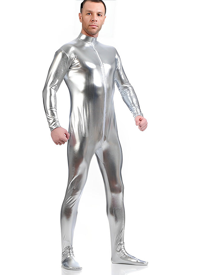 Speerise Mens Shiny Zentai Suit Footed Unitard