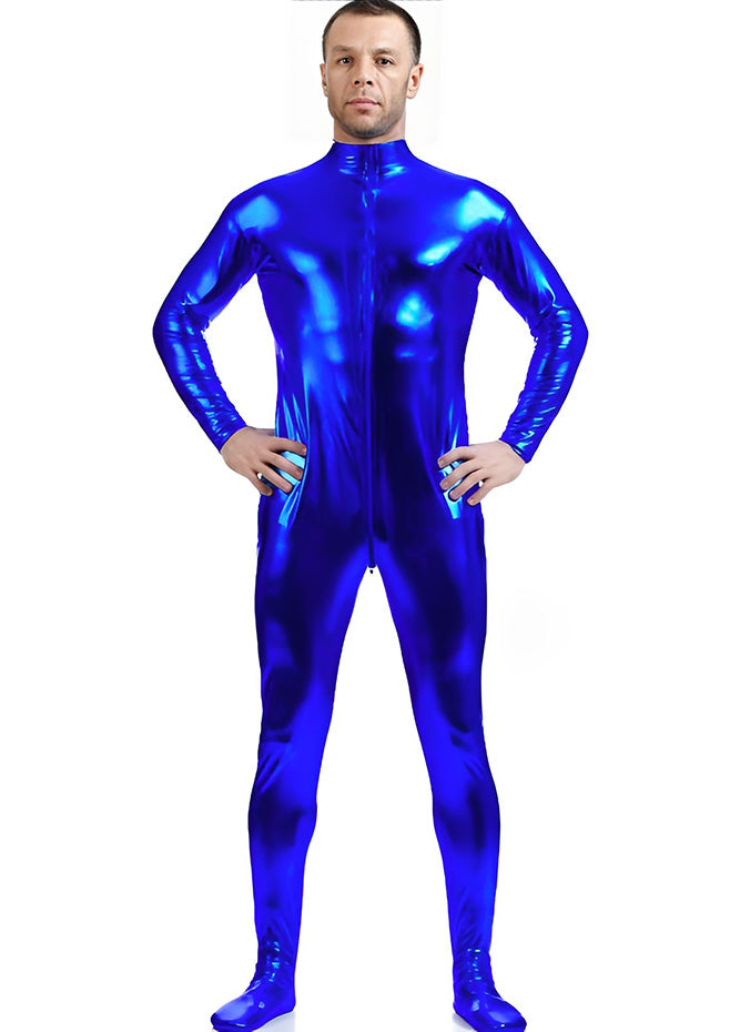 Speerise Mens Shiny Zentai Suit Footed Unitard