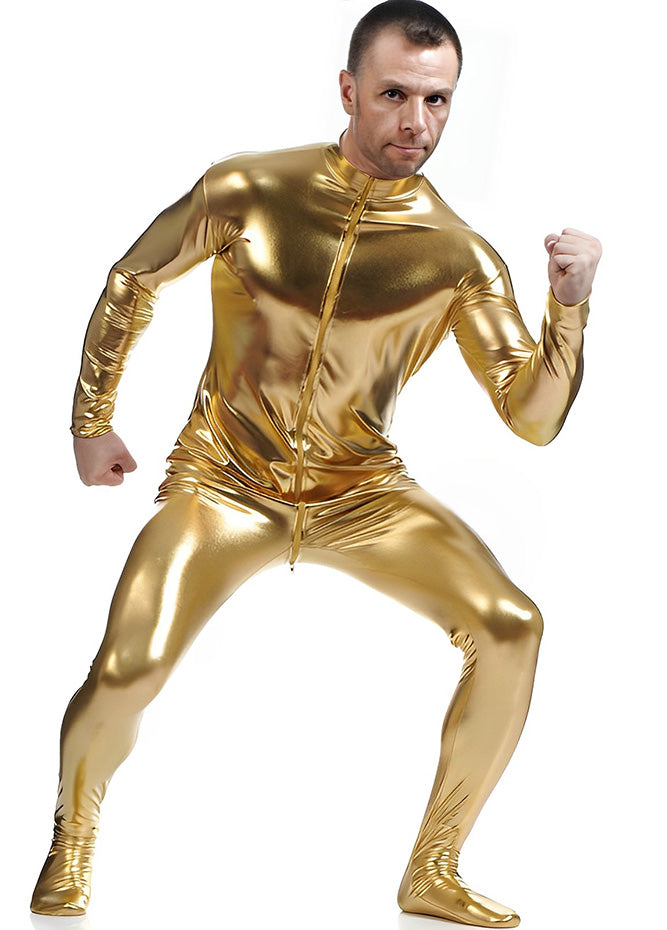 Speerise Mens Shiny Zentai Suit Footed Unitard