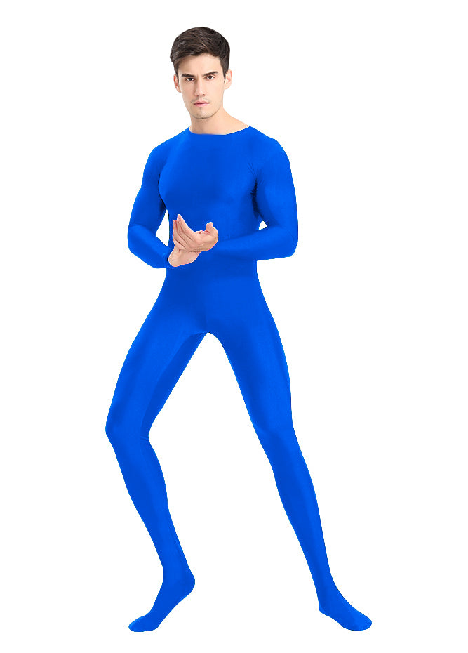 Mens Spandex Long Sleeve Unitard with Footed