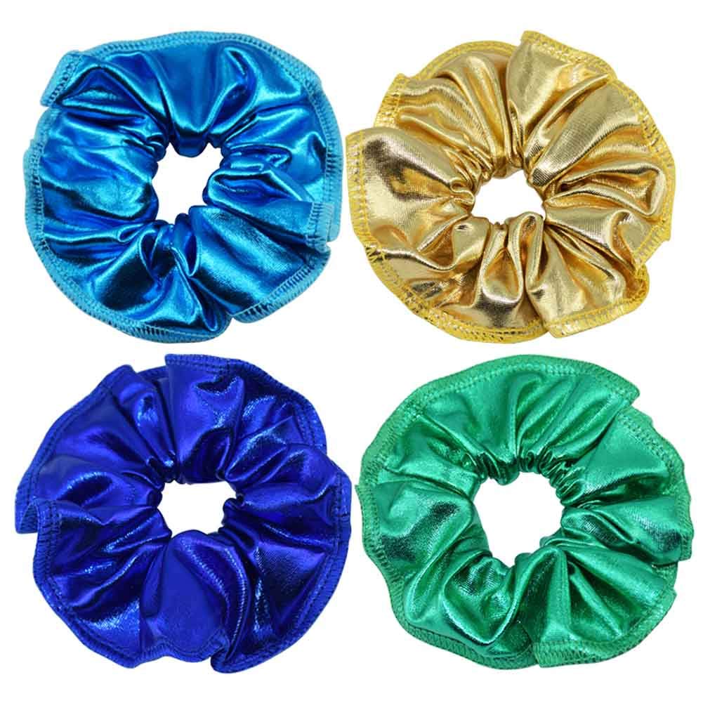 12 Pieces Shiny Metallic Hair Scrunchie Ponytail Holders for Girls