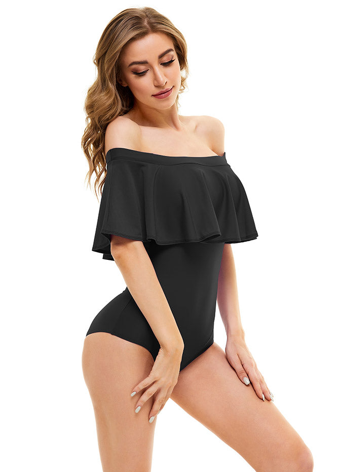 black off the shoulder swimsuit