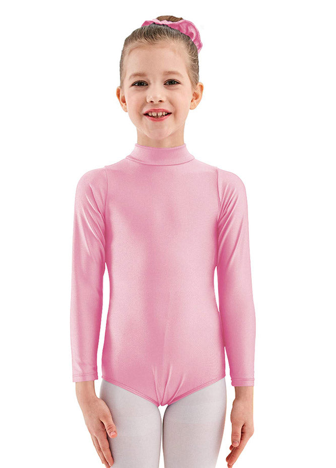 Girls Turtleneck Long Sleeve Pink Leotard