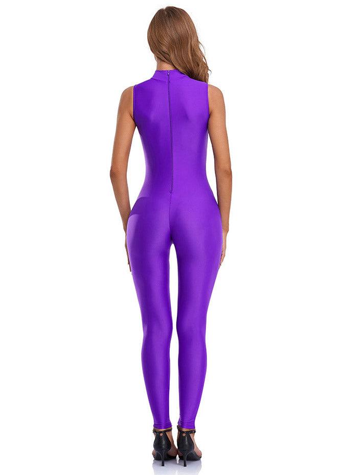 Purple Ladies Spandex Sleeveless Bodycon Unitard