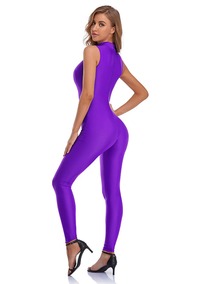 Purple Ladies Spandex Sleeveless Bodycon Unitard