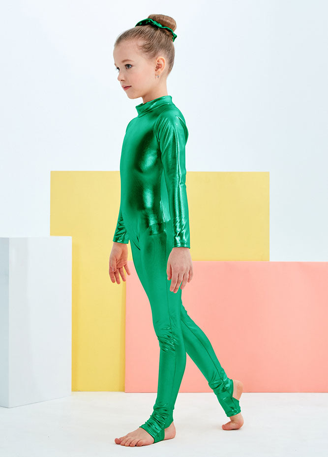 Green girl's metallic unitard
