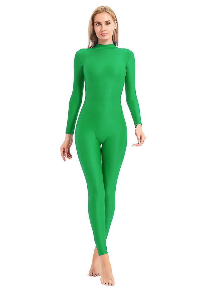 Green Turtleneck Long Sleeve Unitard Womens