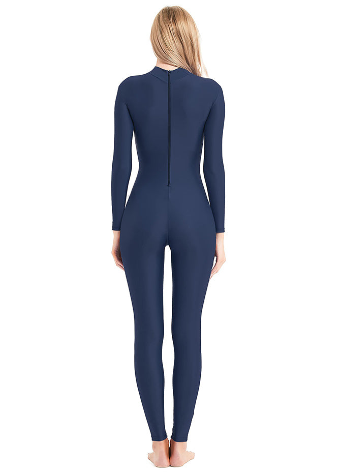 Ladies Blue Turtleneck Long Sleeve Unitard
